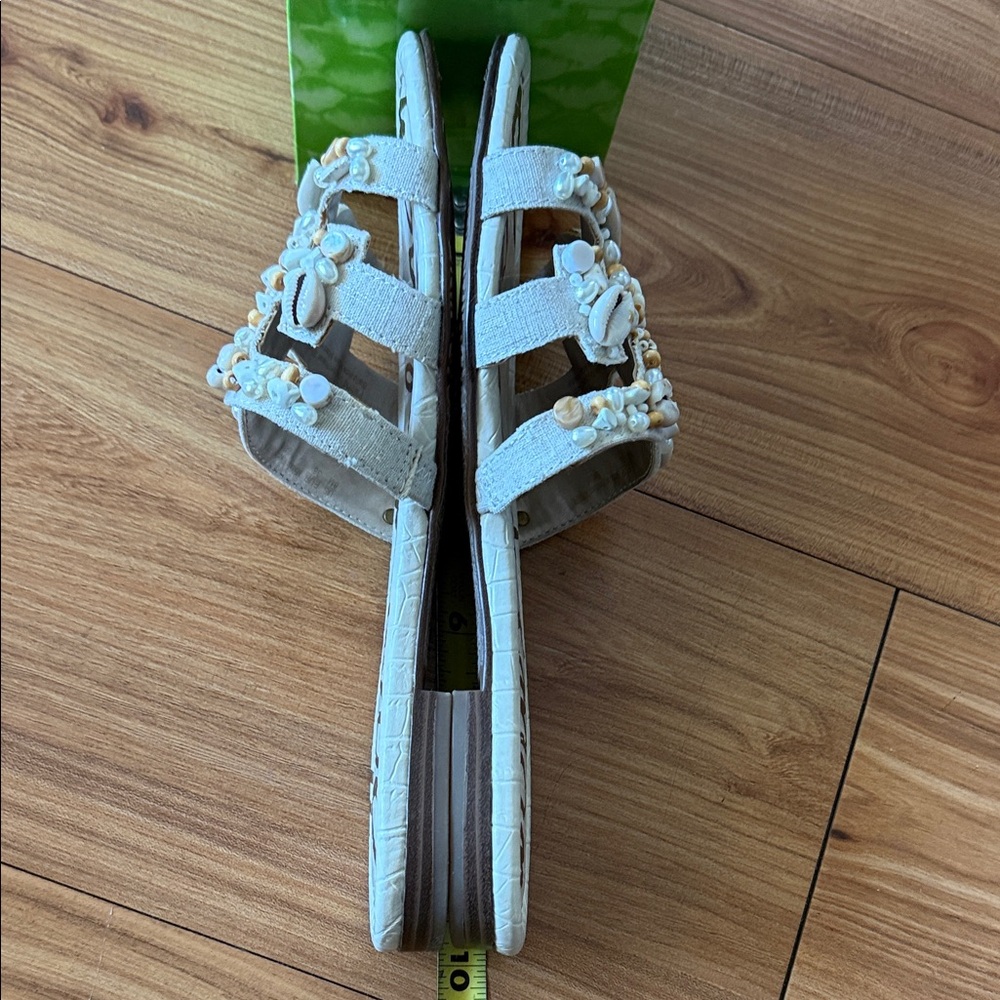 Sam Edelman Linen Shell Beaded Slides - Picture 3 of 5